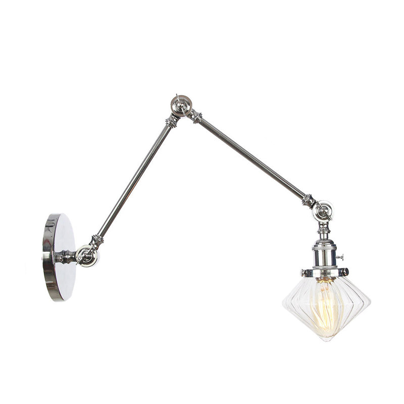 Frendorf | 1 Licht Esszimmer Wandleuchte Vintage Schwarz/Bronze/ Messing Wandmontierte Lampe mit Diamant Klar/Amber Glasschirm, 8"+8"/8"+8"+8" L Verstellbarer Arm