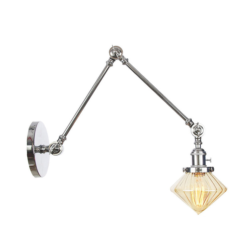 Frendorf | 1 Licht Esszimmer Wandleuchte Vintage Schwarz/Bronze/ Messing Wandmontierte Lampe mit Diamant Klar/Amber Glasschirm, 8"+8"/8"+8"+8" L Verstellbarer Arm