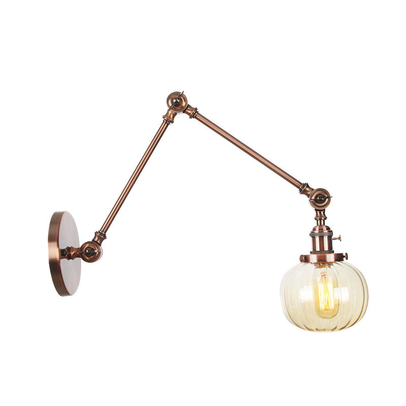 Frendorf | Globe Klar/Amber Glas Wandmontierter Beleuchtung Vintage 1 Licht Innen Sconces in Messing/Chrom/Schwarz mit Verstellbarem Arm, 8"+8"/8"+8"+8" L