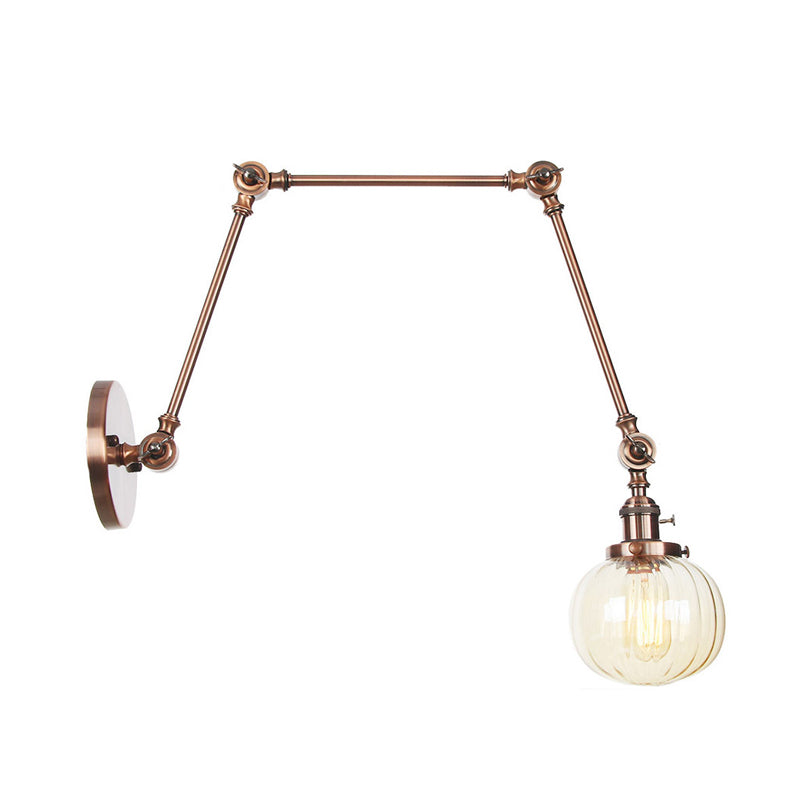 Frendorf | Globe Klar/Amber Glas Wandmontierter Beleuchtung Vintage 1 Licht Innen Sconces in Messing/Chrom/Schwarz mit Verstellbarem Arm, 8"+8"/8"+8"+8" L