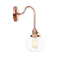 Frendorf | Vintage Globe Wandverlichting 1 Licht Duidelijk/Amber Glas Wandlamp in Koper met Bochtige Arm