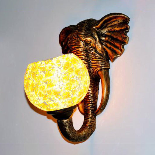 Frendorf | Glas-in-lood Olifantenkop Wandlamp Barok 1 Licht Zilver/Geel Wandlamp Armatuur voor Gang