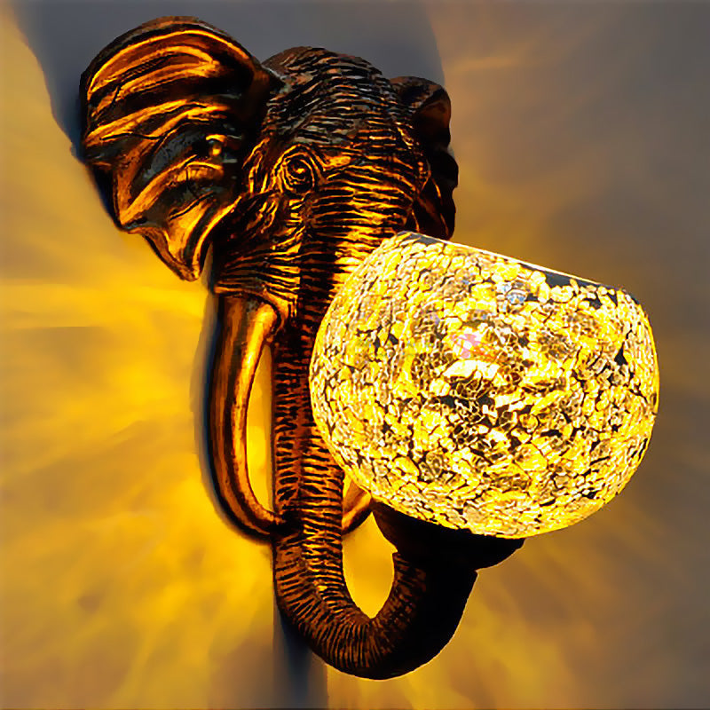 Frendorf | Globe Wandbevestigde Licht 1 Licht Handgesneden Glas Barok Sconces in Rood/Geel/Blauw met Olifant Decop voor Buiten
