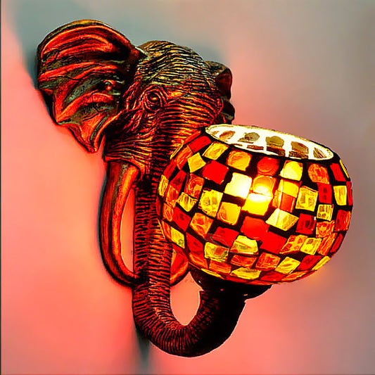 Frendorf | Globe Wandbevestigde Licht 1 Licht Handgesneden Glas Barok Sconces in Rood/Geel/Blauw met Olifant Decop voor Buiten