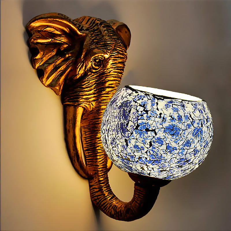 Frendorf | Globe Wandbevestigde Licht 1 Licht Handgesneden Glas Barok Sconces in Rood/Geel/Blauw met Olifant Decop voor Buiten