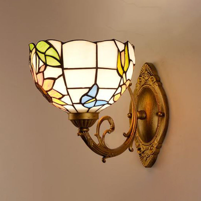 Frendorf | Druif/Bloesem Vanity Verlichtingsarmatuur 1 Licht Geel Art Glass Victoriaanse Wandlamp in Messing voor Badkamer