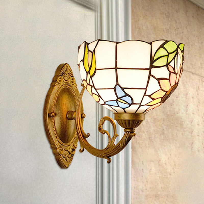Frendorf | Druif/Bloesem Vanity Verlichtingsarmatuur 1 Licht Geel Art Glass Victoriaanse Wandlamp in Messing voor Badkamer