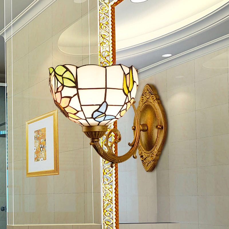 Frendorf | Druif/Bloesem Vanity Verlichtingsarmatuur 1 Licht Geel Art Glass Victoriaanse Wandlamp in Messing voor Badkamer