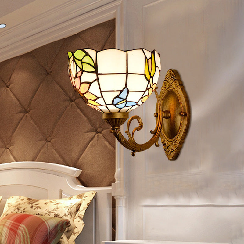 Frendorf | Druif/Bloesem Vanity Verlichtingsarmatuur 1 Licht Geel Art Glass Victoriaanse Wandlamp in Messing voor Badkamer