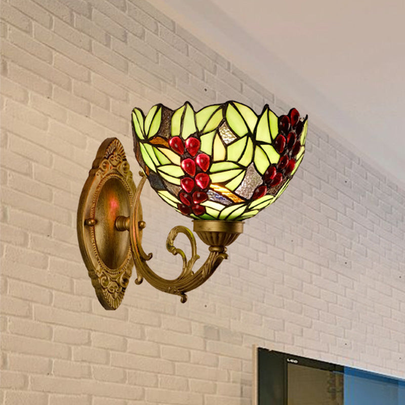 Frendorf | Druif/Bloesem Vanity Verlichtingsarmatuur 1 Licht Geel Art Glass Victoriaanse Wandlamp in Messing voor Badkamer