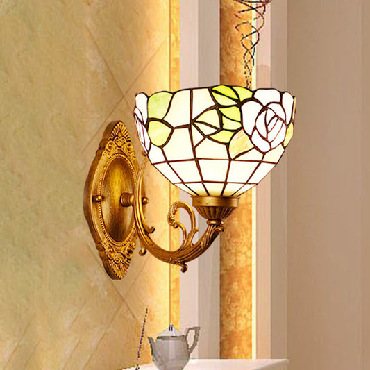 Frendorf | Druif/Bloesem Vanity Verlichtingsarmatuur 1 Licht Geel Art Glass Victoriaanse Wandlamp in Messing voor Badkamer