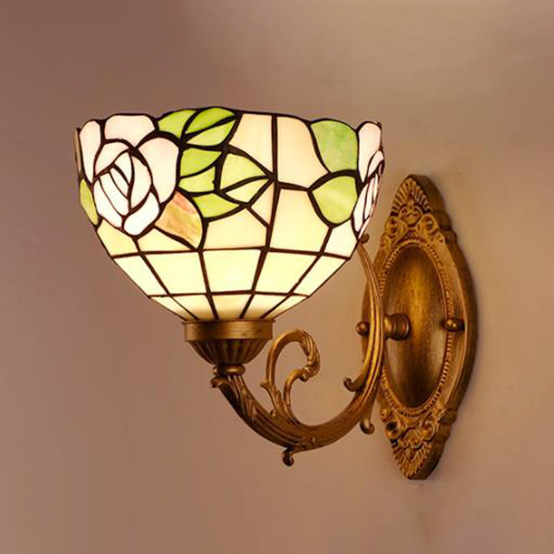 Frendorf | Druif/Bloesem Vanity Verlichtingsarmatuur 1 Licht Geel Art Glass Victoriaanse Wandlamp in Messing voor Badkamer