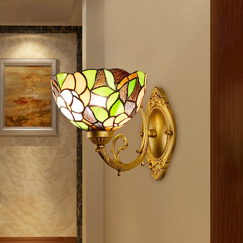 Frendorf | Druif/Bloesem Vanity Verlichtingsarmatuur 1 Licht Geel Art Glass Victoriaanse Wandlamp in Messing voor Badkamer