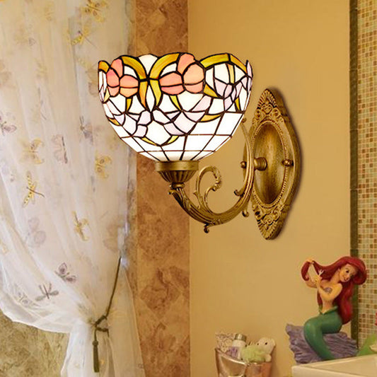 Frendorf | Druif/Bloesem Vanity Verlichtingsarmatuur 1 Licht Geel Art Glass Victoriaanse Wandlamp in Messing voor Badkamer