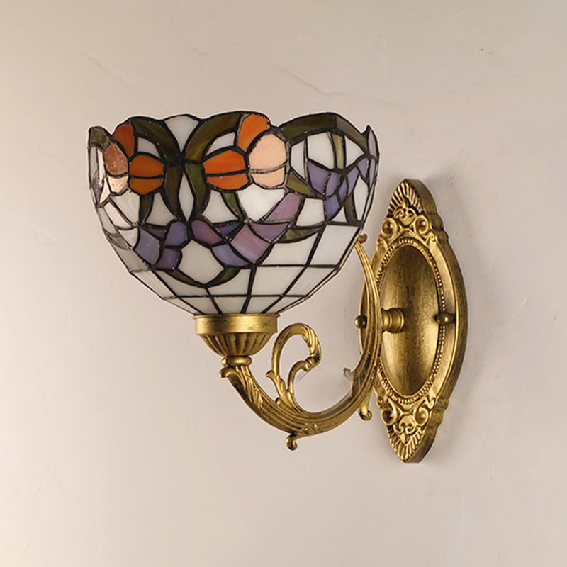 Frendorf | Druif/Bloesem Vanity Verlichtingsarmatuur 1 Licht Geel Art Glass Victoriaanse Wandlamp in Messing voor Badkamer