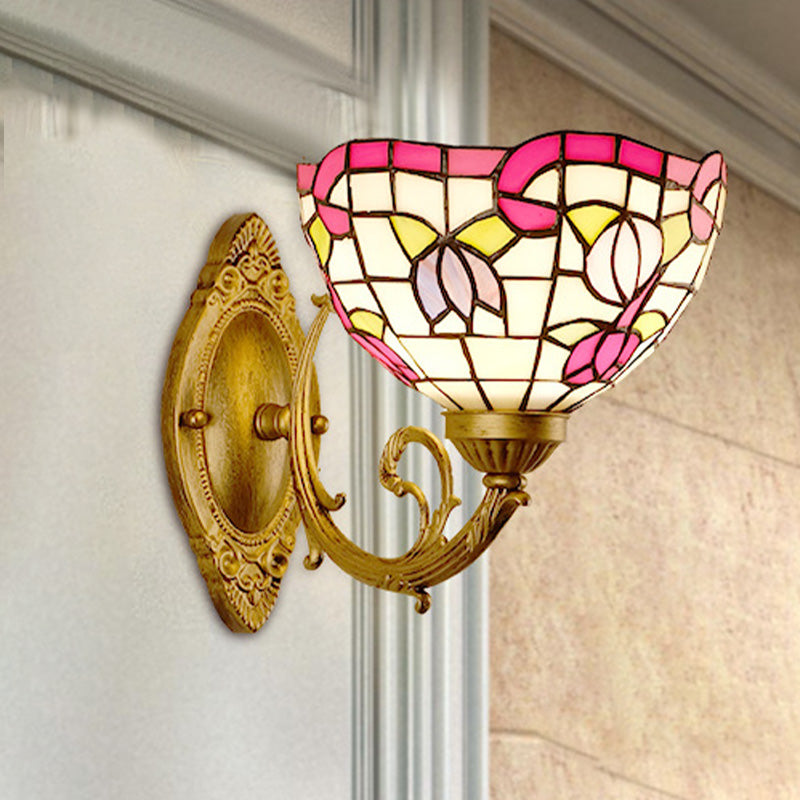 Frendorf | Druif/Bloesem Vanity Verlichtingsarmatuur 1 Licht Geel Art Glass Victoriaanse Wandlamp in Messing voor Badkamer