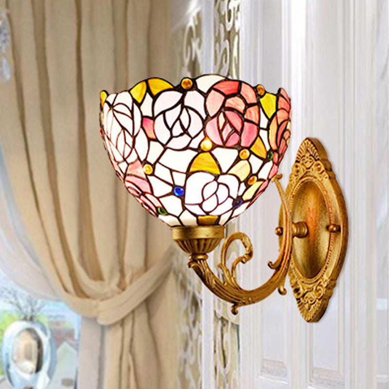 Frendorf | Druif/Bloesem Vanity Verlichtingsarmatuur 1 Licht Geel Art Glass Victoriaanse Wandlamp in Messing voor Badkamer