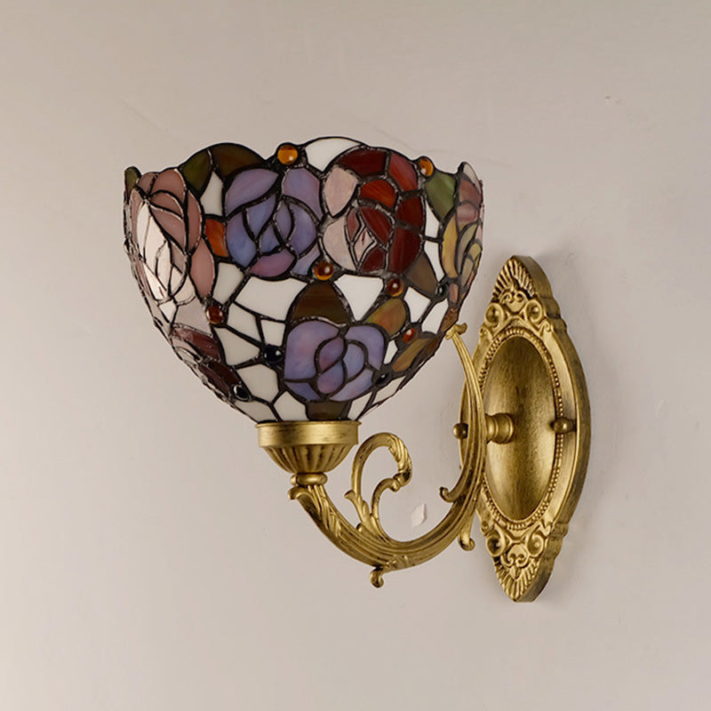 Frendorf | Druif/Bloesem Vanity Verlichtingsarmatuur 1 Licht Geel Art Glass Victoriaanse Wandlamp in Messing voor Badkamer