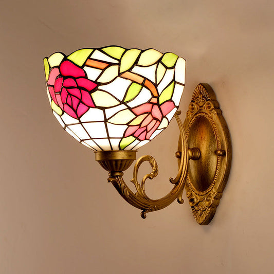 Frendorf | Gesneden glazen bloemen wandlamp Tiffany-stijl 1 licht rozenrood wandlamp voor slaapkamer