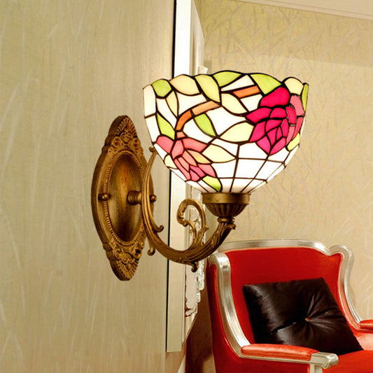 Frendorf | Gesneden glazen bloemen wandlamp Tiffany-stijl 1 licht rozenrood wandlamp voor slaapkamer