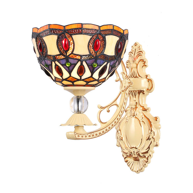 Frendorf | Dome/Ster Wandgemonteerde Verlichtingsarmatuur Victoriaans Gevlekt Glas 1 Licht Wit/Rood/Oranje Wandlamp voor Gang