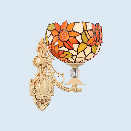 Frendorf | Dome/Ster Wandgemonteerde Verlichtingsarmatuur Victoriaans Gevlekt Glas 1 Licht Wit/Rood/Oranje Wandlamp voor Gang