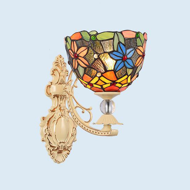 Frendorf | Dome/Ster Wandgemonteerde Verlichtingsarmatuur Victoriaans Gevlekt Glas 1 Licht Wit/Rood/Oranje Wandlamp voor Gang