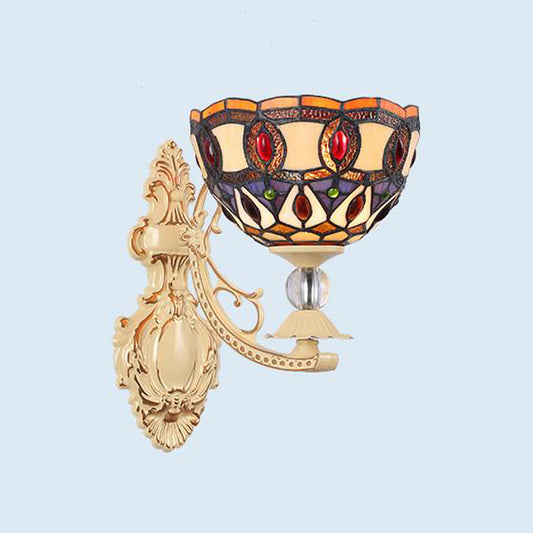 Frendorf | Dome/Ster Wandgemonteerde Verlichtingsarmatuur Victoriaans Gevlekt Glas 1 Licht Wit/Rood/Oranje Wandlamp voor Gang