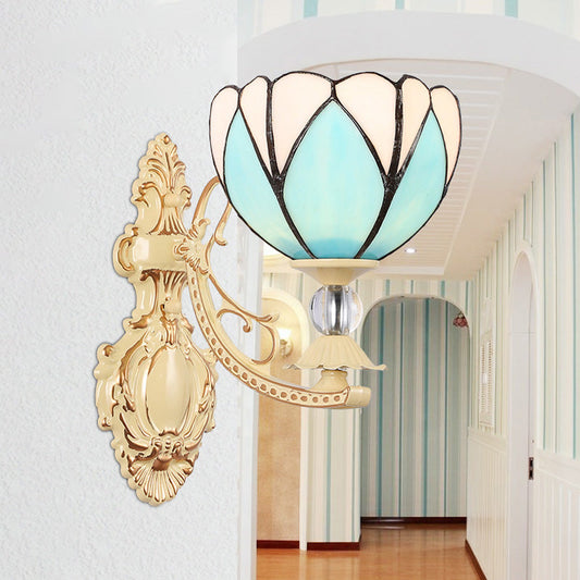 Frendorf | Tiffany Blossom Wandmontage Verlichting 1 Licht Handgesneden Glas Wandlamp Fixture in Wit/Oranje/Roze voor Gang
