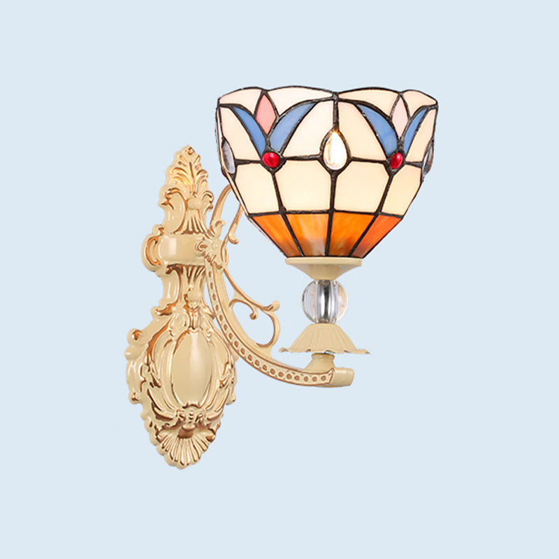 Schneiden Glas Weiß/Rot/Rosa Wandleuchte Kegel/Blume/Dome 1 Licht Mediterrane Wandlampe für Außenbereich