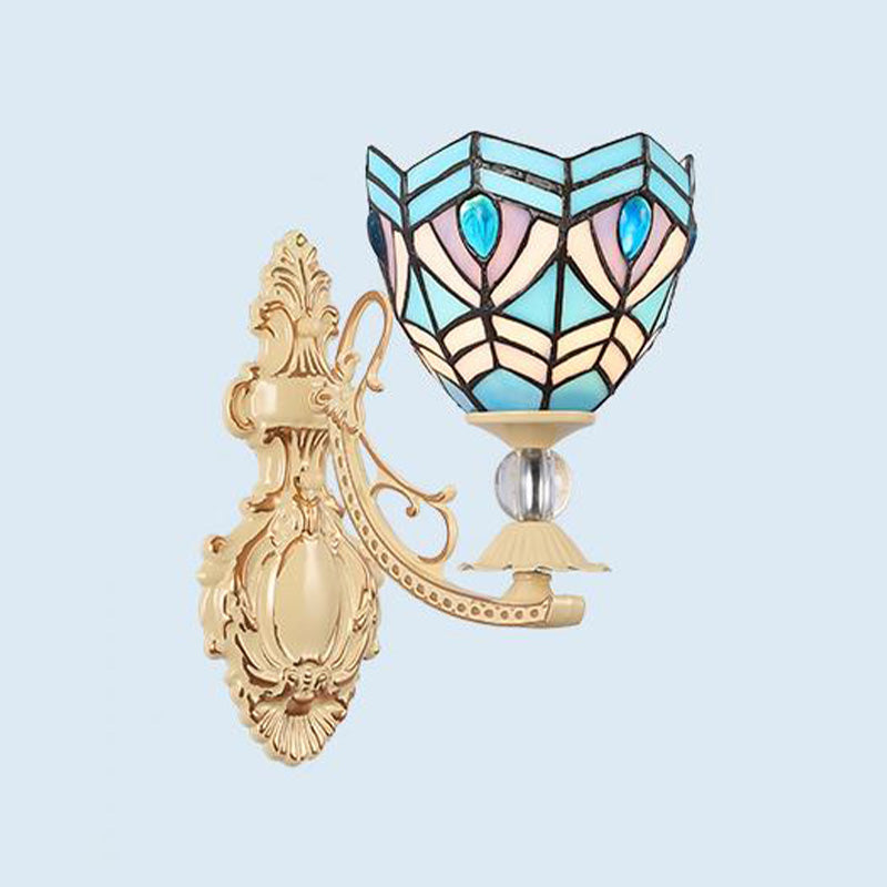 Schneiden Glas Weiß/Rot/Rosa Wandleuchte Kegel/Blume/Dome 1 Licht Mediterrane Wandlampe für Außenbereich