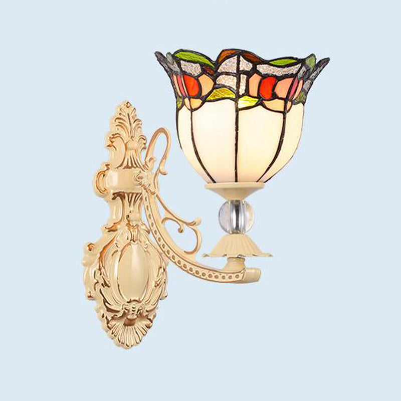 Schneiden Glas Weiß/Rot/Rosa Wandleuchte Kegel/Blume/Dome 1 Licht Mediterrane Wandlampe für Außenbereich