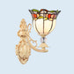 Frendorf | Geschnittenes Glas Weiß/Rot/Rosa Wandlampe Kegel/Blume/Dome 1 Licht Mediterrane Wandmontierte Lampe für Außenbereich