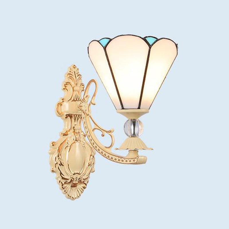 Schneiden Glas Weiß/Rot/Rosa Wandleuchte Kegel/Blume/Dome 1 Licht Mediterrane Wandlampe für Außenbereich