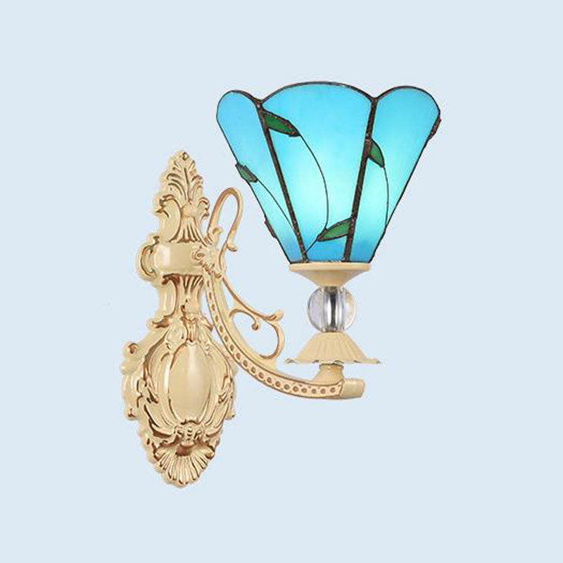 Schneiden Glas Weiß/Rot/Rosa Wandleuchte Kegel/Blume/Dome 1 Licht Mediterrane Wandlampe für Außenbereich