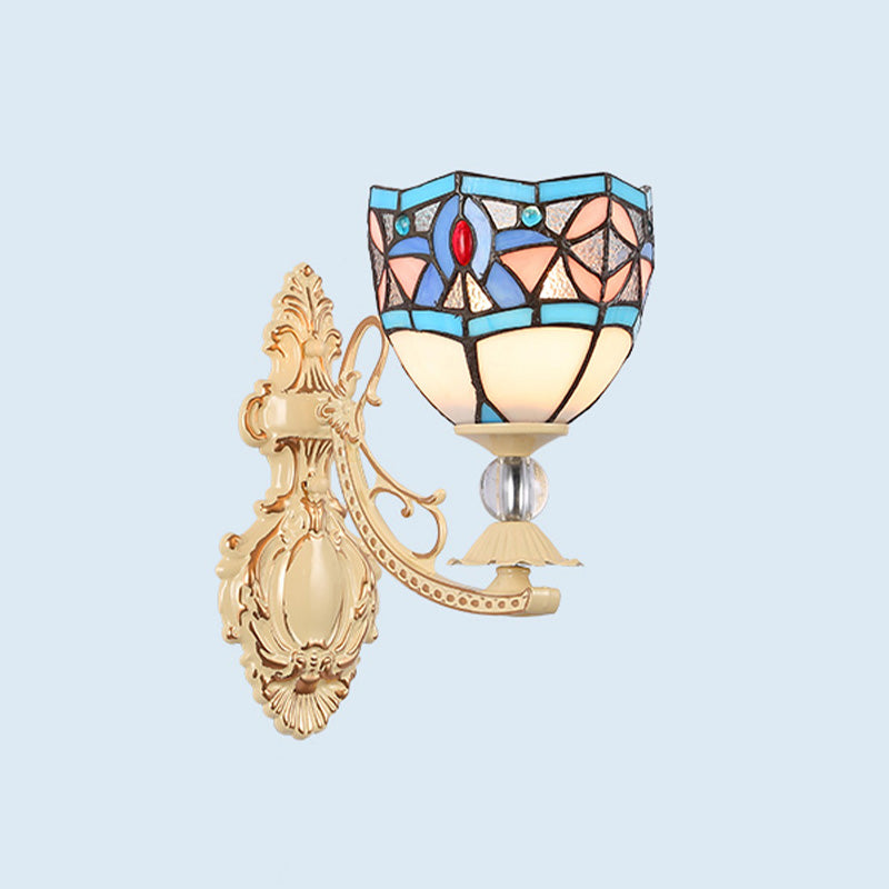Schneiden Glas Weiß/Rot/Rosa Wandleuchte Kegel/Blume/Dome 1 Licht Mediterrane Wandlampe für Außenbereich