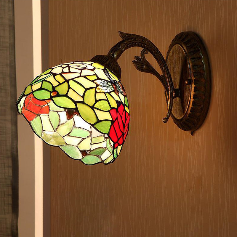 Frendorf | 1 Licht Wandgemonteerde Verlichting Barok Stylische Koepel Gevlochten Kunstglas Wandlamp in Rood/Geel/Blauw voor Woonkamer