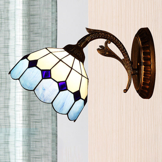 Frendorf | 1 Licht Wandgemonteerde Verlichting Barok Stylische Koepel Gevlochten Kunstglas Wandlamp in Rood/Geel/Blauw voor Woonkamer