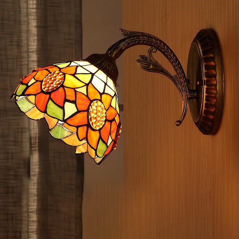 Frendorf | 1 Licht Wandgemonteerde Verlichting Barok Stylische Koepel Gevlochten Kunstglas Wandlamp in Rood/Geel/Blauw voor Woonkamer