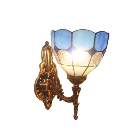 Frendorf | Dome Gebrandschilderd Glas Wandlamp Tiffany Stijl 1 Lichten Blauw/Goud/Beige Wandlamp voor Slaapkamer
