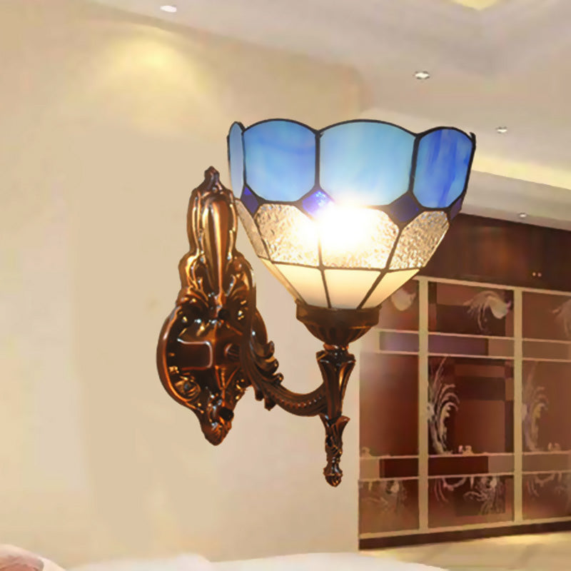 Frendorf | Dome Gebrandschilderd Glas Wandlamp Tiffany Stijl 1 Lichten Blauw/Goud/Beige Wandlamp voor Slaapkamer