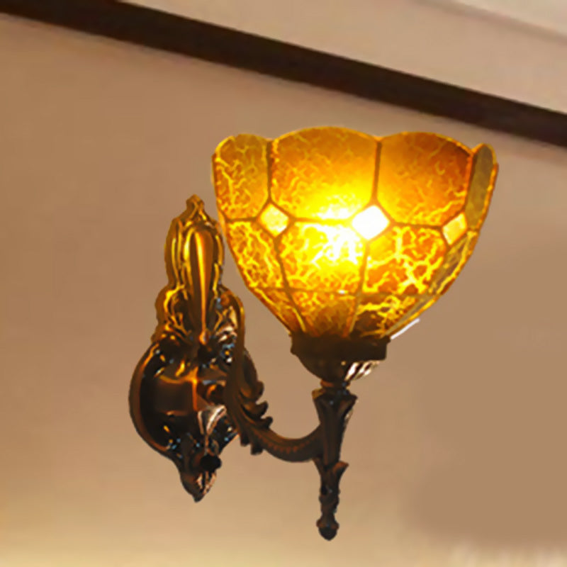 Frendorf | Dome Gebrandschilderd Glas Wandlamp Tiffany Stijl 1 Lichten Blauw/Goud/Beige Wandlamp voor Slaapkamer