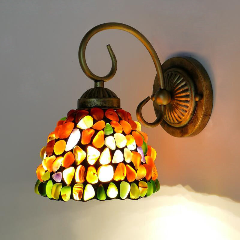Stein Kurvenarm Wandmontierte Lampe Mediterran 1 Licht Rot/Violett Wandleuchte für Schlafzimmer