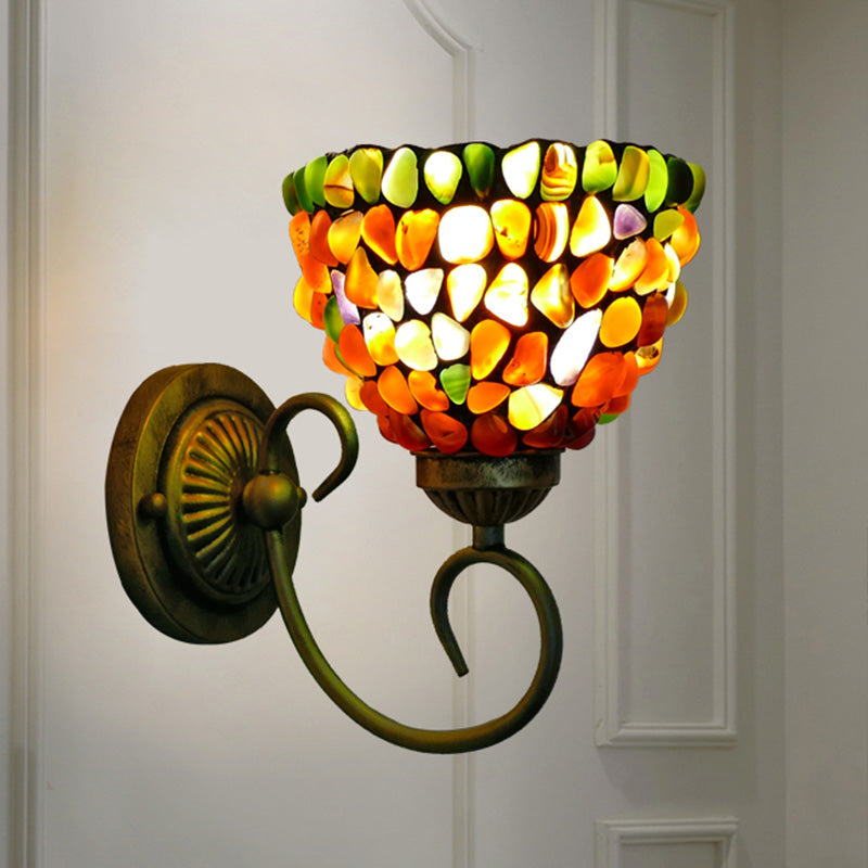 Stein Kurvenarm Wandmontierte Lampe Mediterran 1 Licht Rot/Violett Wandleuchte für Schlafzimmer
