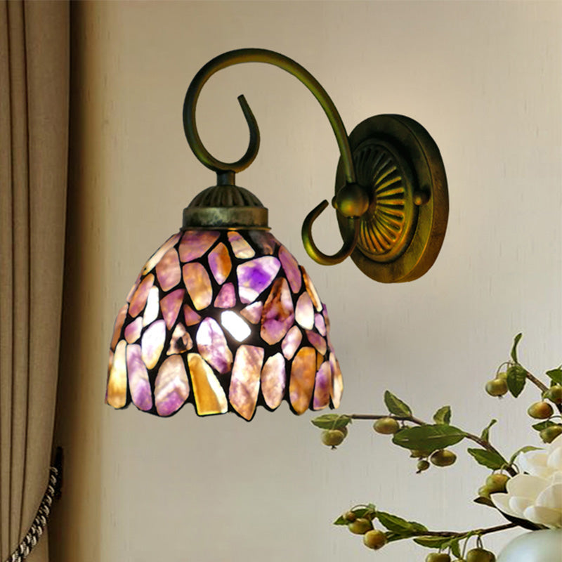 Stein Kurvenarm Wandmontierte Lampe Mediterran 1 Licht Rot/Violett Wandleuchte für Schlafzimmer