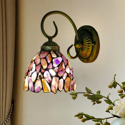 Stein Kurvenarm Wandmontierte Lampe Mediterran 1 Licht Rot/Violett Wandleuchte für Schlafzimmer