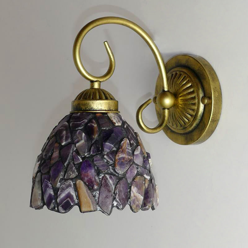 Stein Kurvenarm Wandmontierte Lampe Mediterran 1 Licht Rot/Violett Wandleuchte für Schlafzimmer