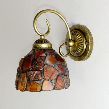 Frendorf | 1 Licht Schlafzimmer Wandmontierte Beleuchtung Tiffany Beige Wandleuchte mit Stein Glocke/Dom Schirm