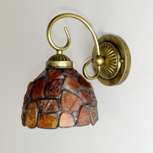 Frendorf | 1 Licht Schlafzimmer Wandmontierte Beleuchtung Tiffany Beige Wandleuchte mit Stein Glocke/Dom Schirm