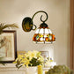 Dome Wandbeleuchtung Idee Tiffany Buntglas/Beige/Grün Buntglas 1 Licht Weiß/Messing Wandleuchte mit Stein Dekor